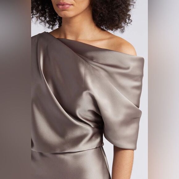 Amsale NWT Draped Pencil Midi Dress in Mocha Size 4 - Picture 7 of 10